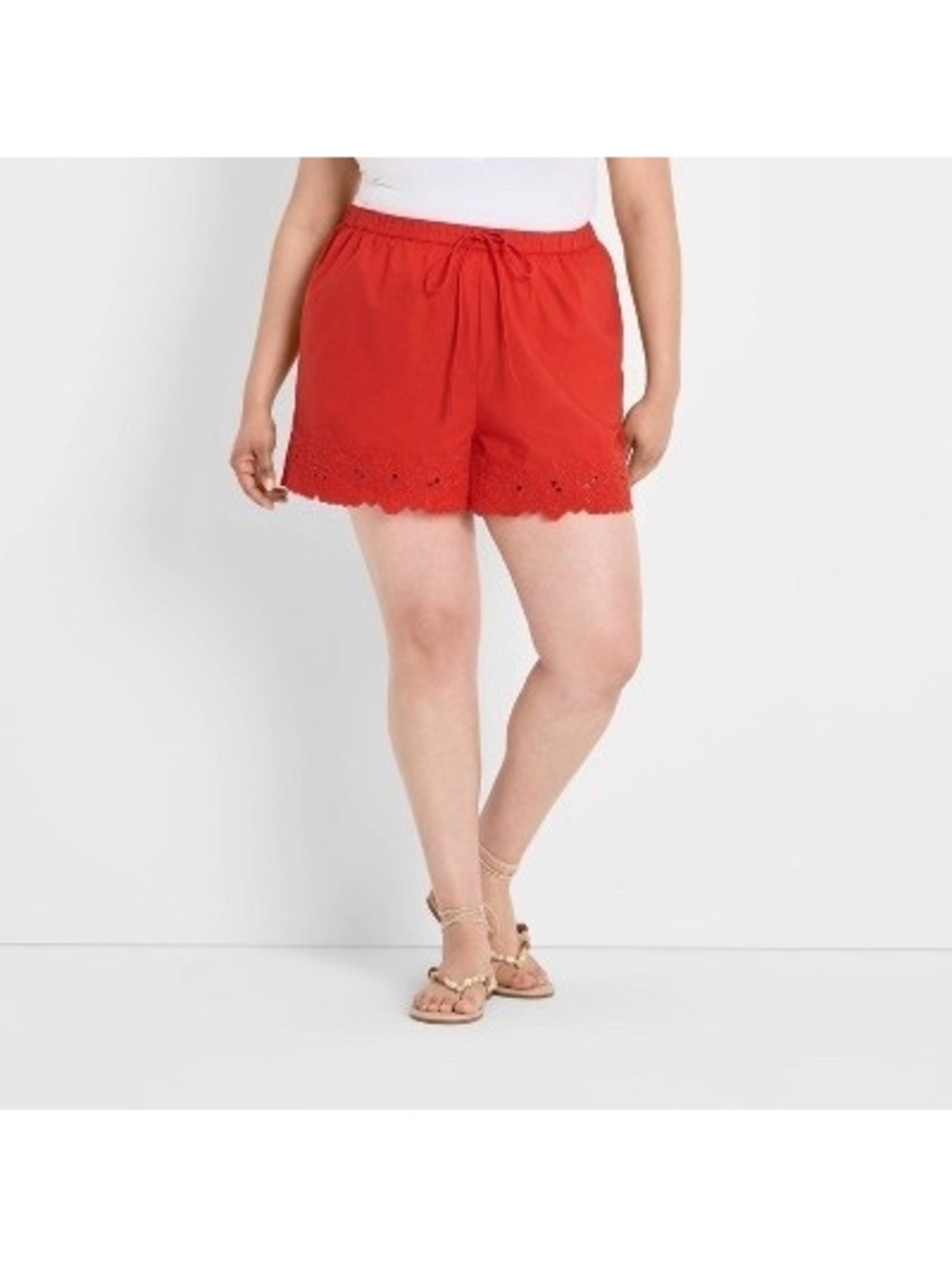Future Collective Women's High-Rise Eyelet Hem Poplin Pull-On Shorts Sz 2x